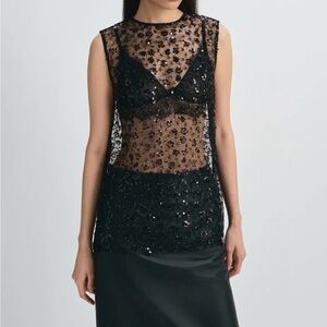 Rue Sophie Ananya Sequinced Mesh Top - Crème
